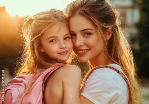 first day of school mother daughter backpack fun learning proud moment photo