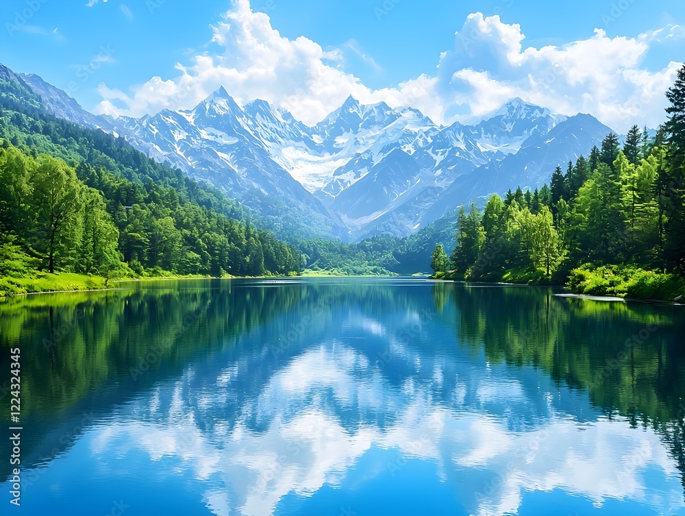 Fototapeta premium Photo of a Serene Mountain Lake Landscape