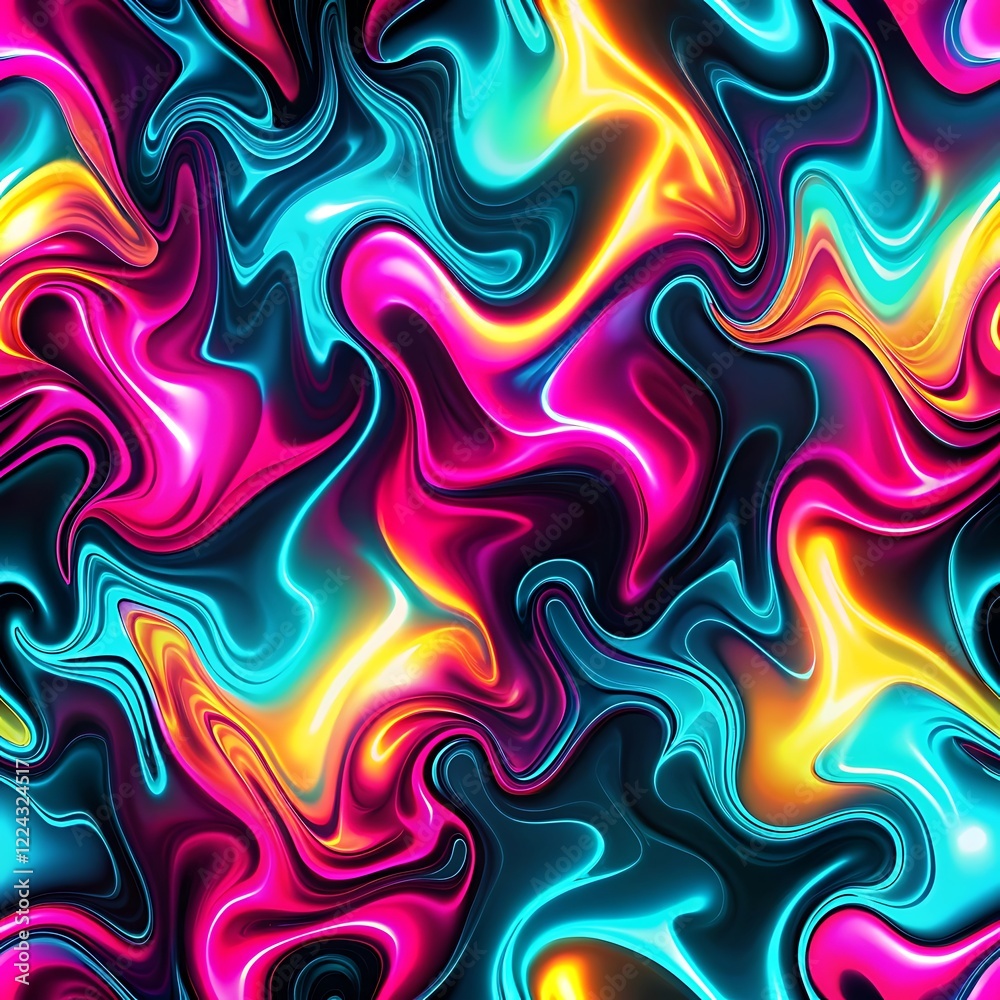 Fototapeta premium Colorful swirl of paint with a blue and yellow stripe. Seamless pattern