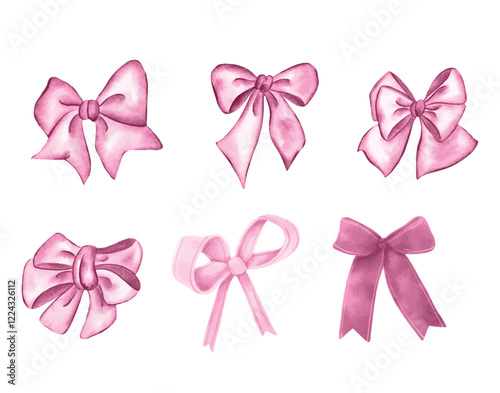 Watercolor bows vector, watercolor Valentine bow vector 