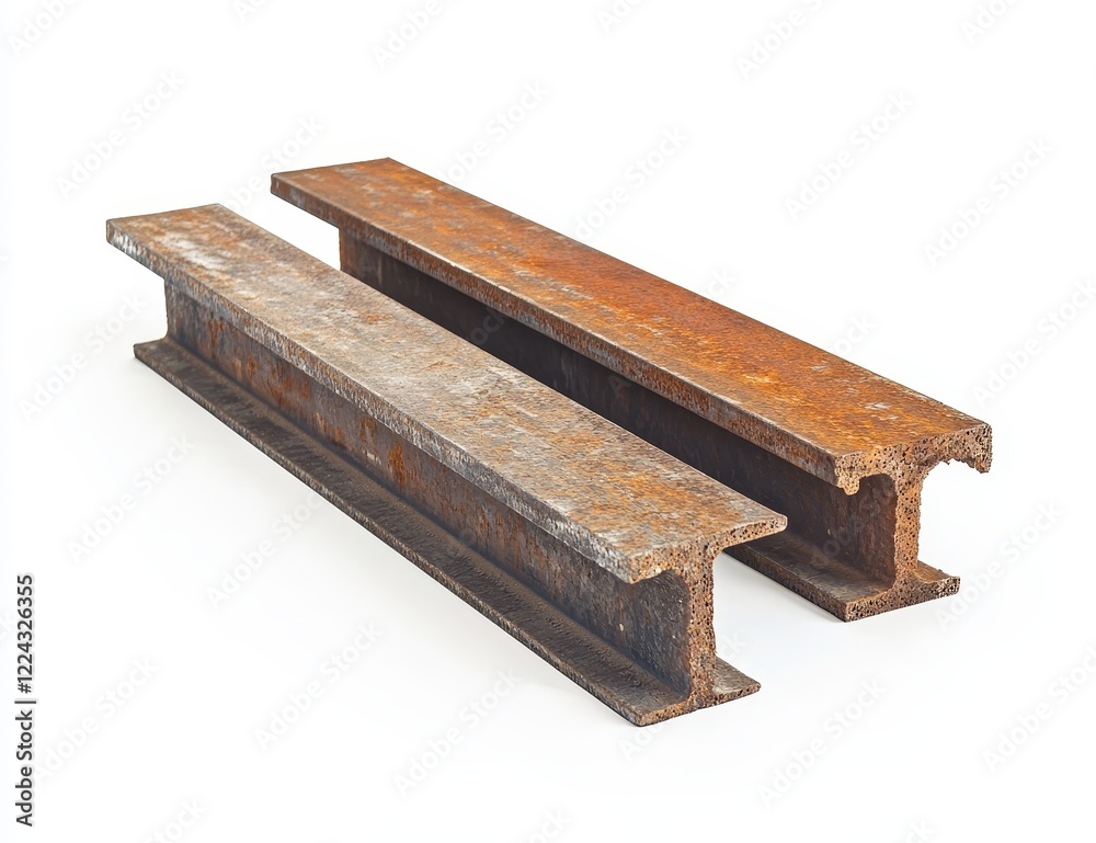 Two rusty metal I-beams isolated on white. (1) Two rusty metal I-beams isolated on white. (1)
