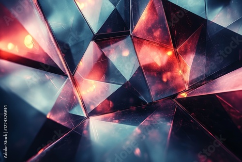 Abstract 3D rendering of futuristic tessellated surface. Geometric patterns with glowing edges. Contemporary sci-fi background. Poster design., Generative AI photo