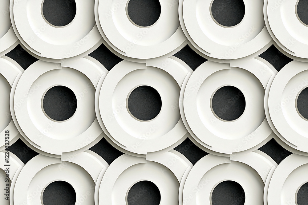 Abstract close-up of white circular patterns on a dark background, showcasing modern design elements