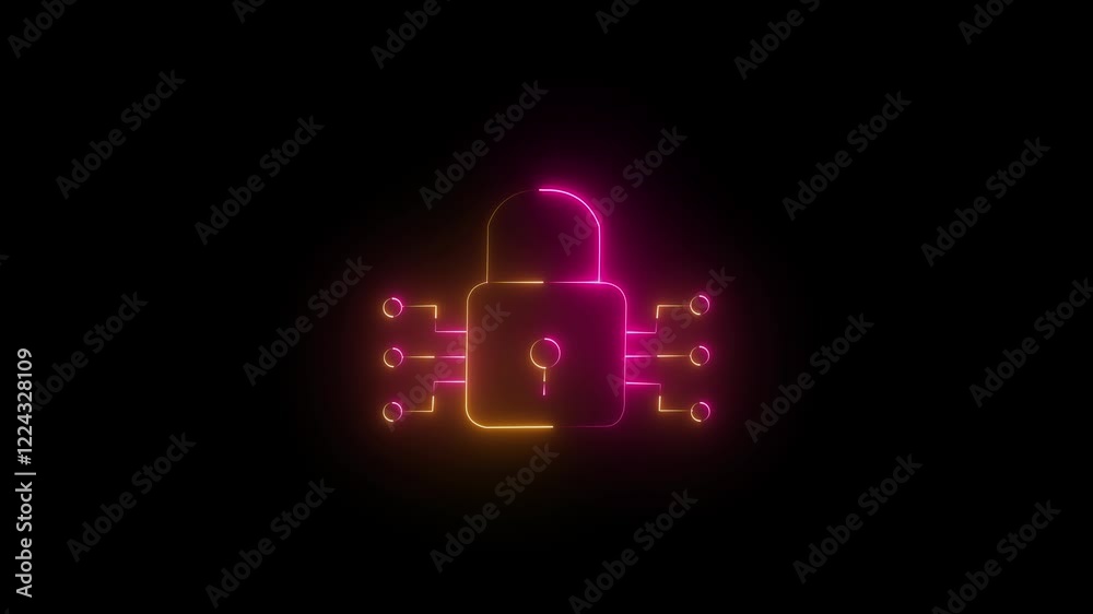 Futuristic Lock Symbol: Glowing Neon Circuit Integration for Cybersecurity Futuristic Lock Symbol: Glowing Neon Circuit Integration for Cybersecurity