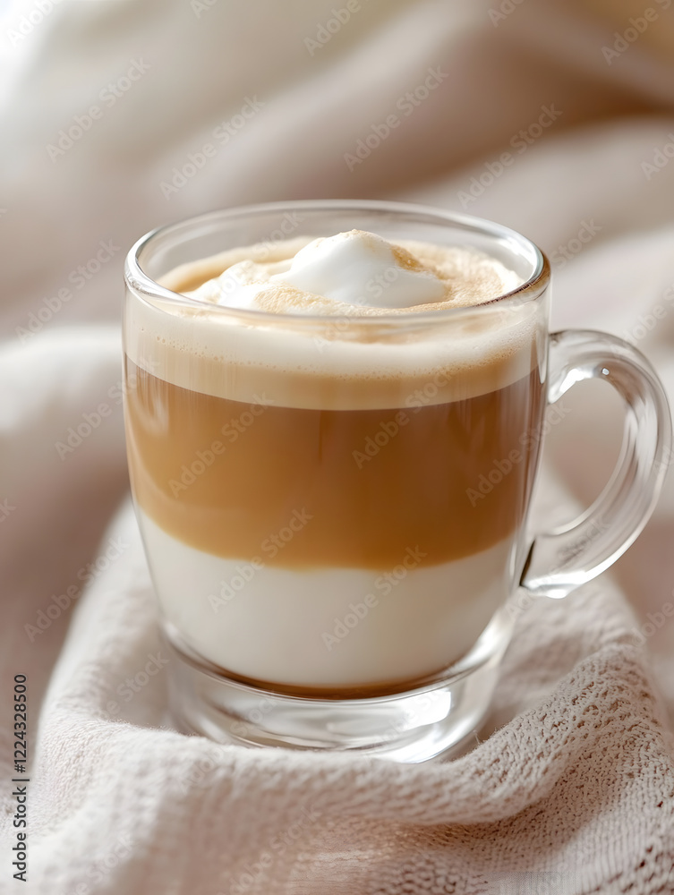 Creamy Cappuccino with Rich Foam and Espresso Served on Soft Fabric : Generative AI Creamy Cappuccino with Rich Foam and Espresso Served on Soft Fabric : Generative AI