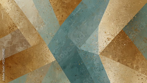Light pastel soft pale green gold golden champagne teal white abstract background. Geometric shape. Line triangle angle. Grunge noise grain mesh. Business technology premium. Blank template design