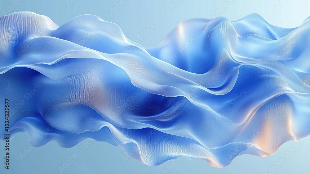 Fototapeta premium Abstract Blue Silk Drapery Flowing Fabric Ethereal 3D Render Wallpaper Layers Texture Design