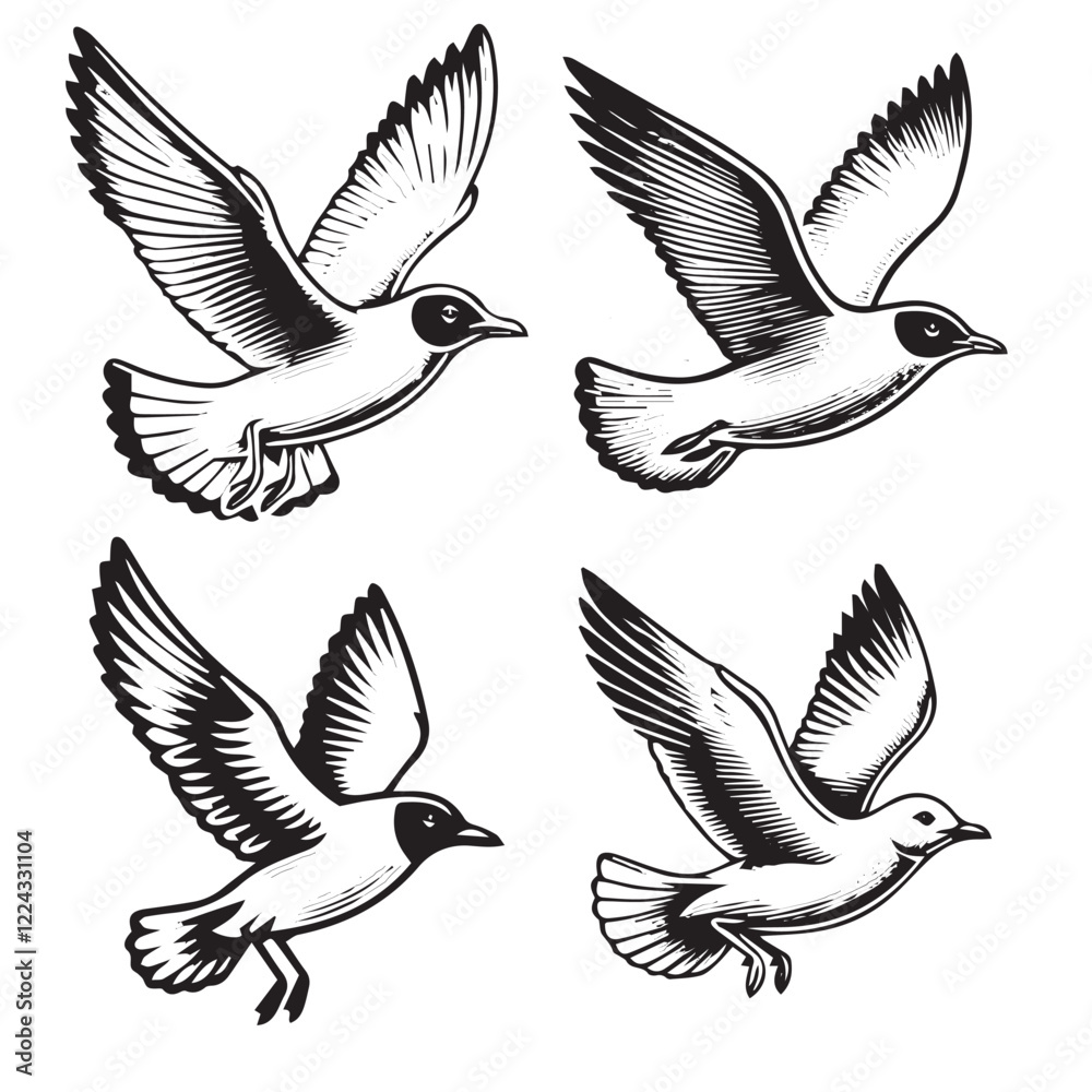 Obraz premium black Vector Silhouette of Franklin’s Gull on White Background