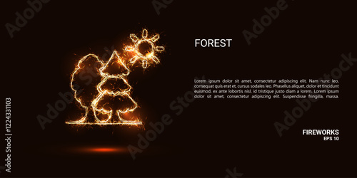 Forest consists of sparks and fire. Festive bright fireworks. Decorative element for celebrations and holidays. Vector illustration.