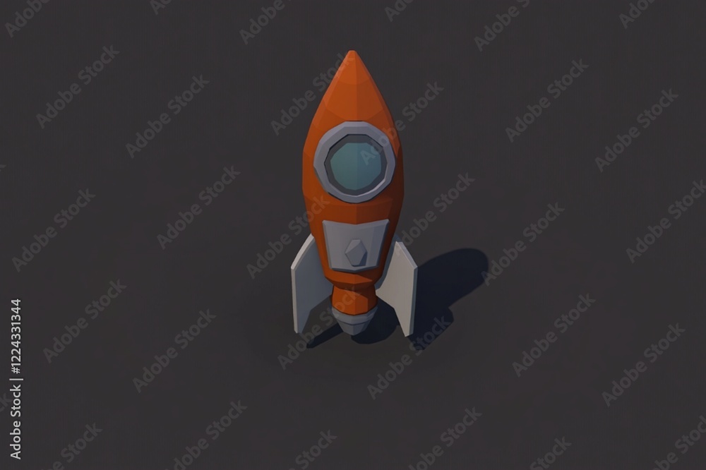 Low Poly Rocket Ship Design Orange White Modern Simple Startup 3d sky kid fun icon fast cute game