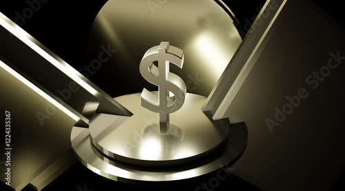 3D Metallic Dollar Symbol with Luxurious Lighting