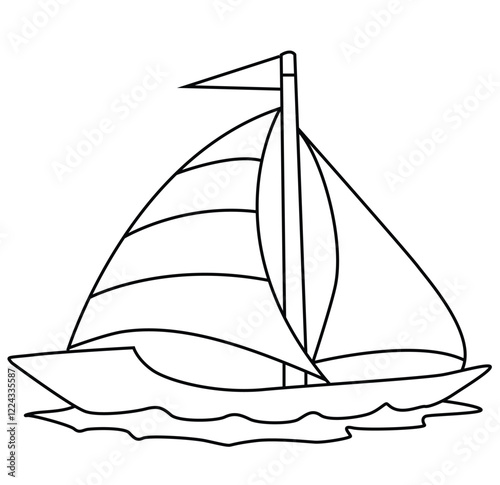 Cute cartoon hand drawn vector sail boat coloring page.