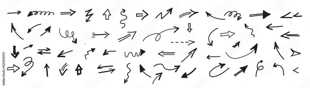 Set hand drawn arrows with illustration style doodle