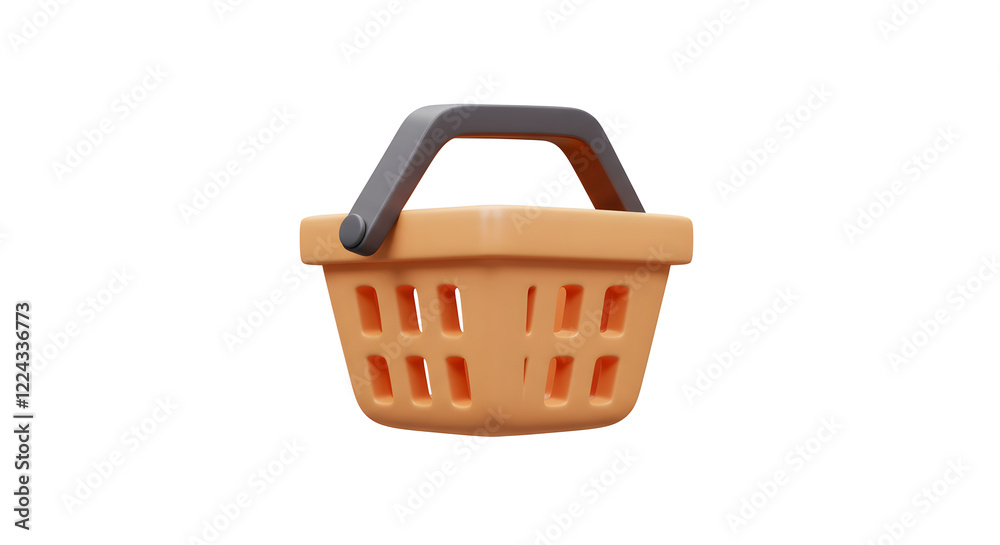 Fototapeta premium 3D Render Orange Shopping Basket Icon Ecommerce Design Element isolated on white background. Generative AI