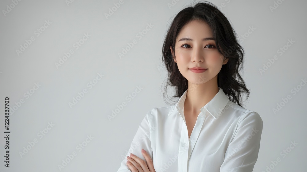 Portrait of a confident Asian businesswoman with arms crossed in a white shirt Portrait of a confident Asian businesswoman with arms crossed in a white shirt