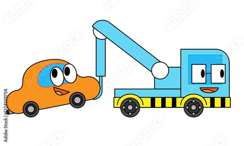 故障した自動車と牽引するレッカー車のイラスト