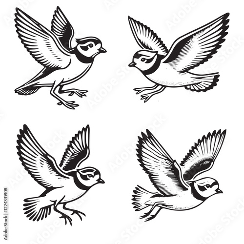 High-Quality Vector Silhouette of a Flying Piping Plover on White Background"