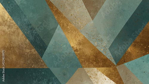 Light pastel soft pale green gold golden champagne teal white abstract background. Geometric shape. Line triangle angle. Grunge noise grain mesh. Business technology premium. Blank template design