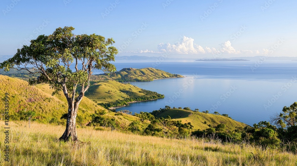 Fototapeta premium Serene coastal landscape with solitary tree