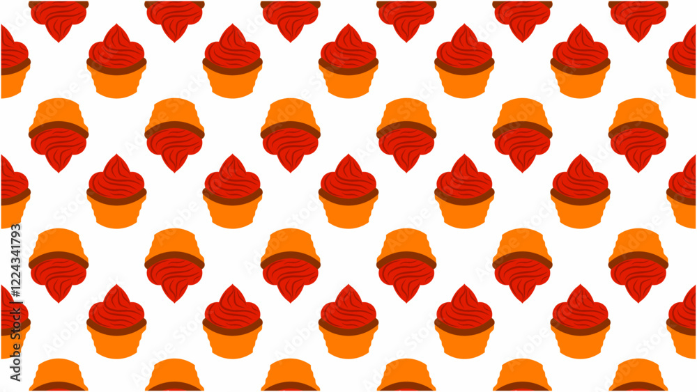 Seamless cute red cupcake motif background