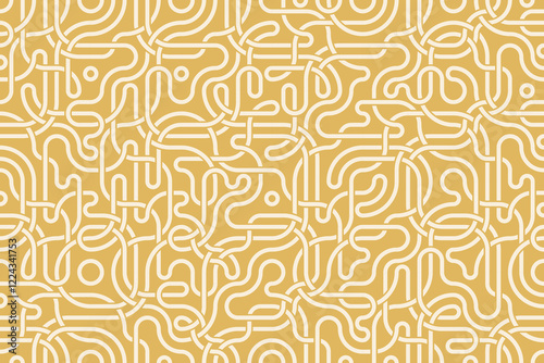 Seamless pattern of intertwined lines on beige background. Truchet tiling, creative coding computational design.