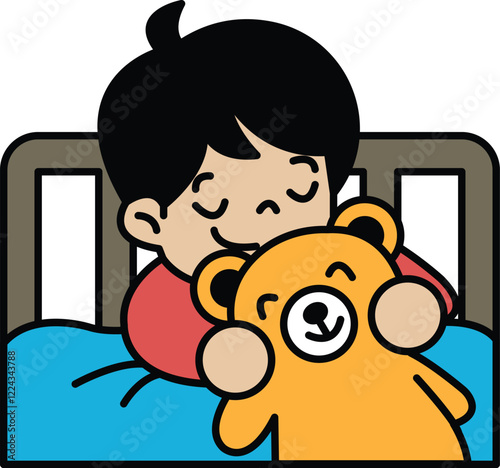A boy is sleeping with a teddy bear