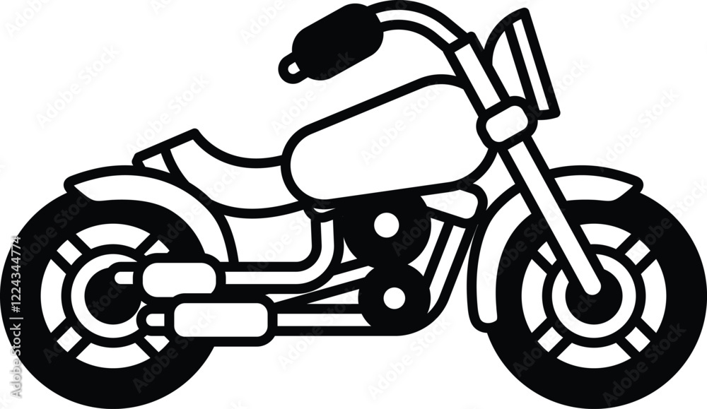 A black and white motorcycle with a white handlebar A black and white motorcycle with a white handlebar