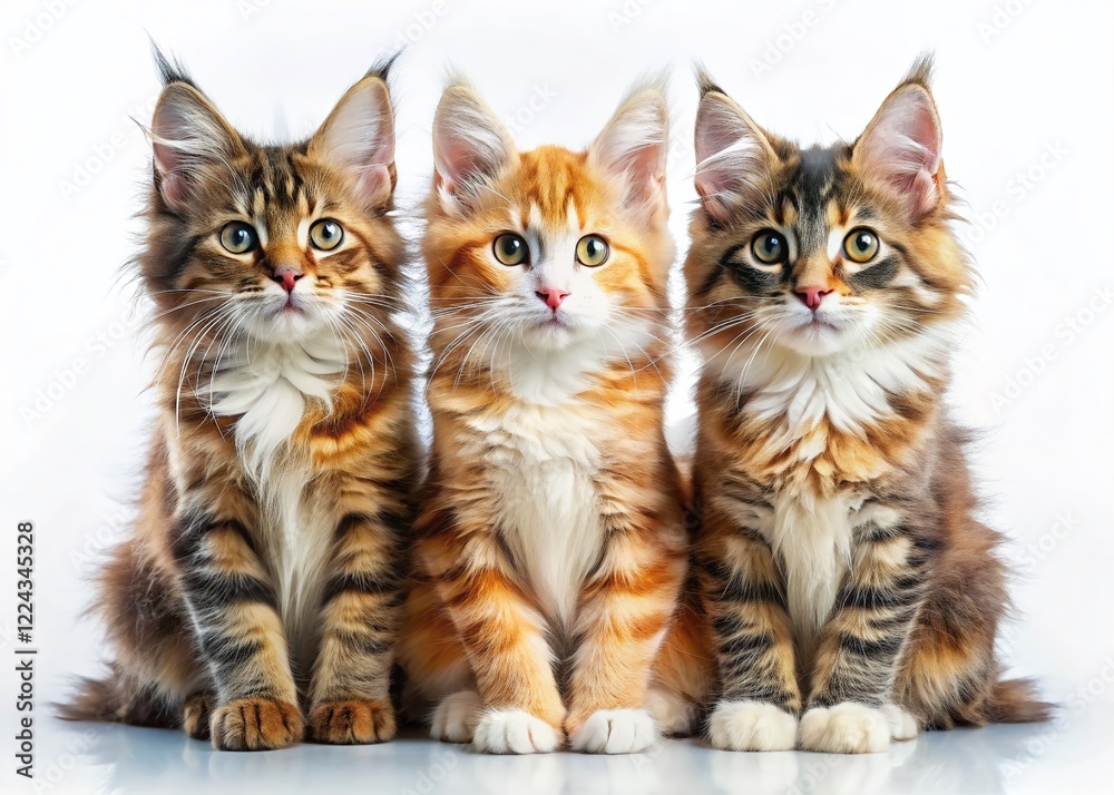 Adorable Red, White & Black Tabby Maine Coon Kittens Posing Together Adorable Red, White & Black Tabby Maine Coon Kittens Posing Together