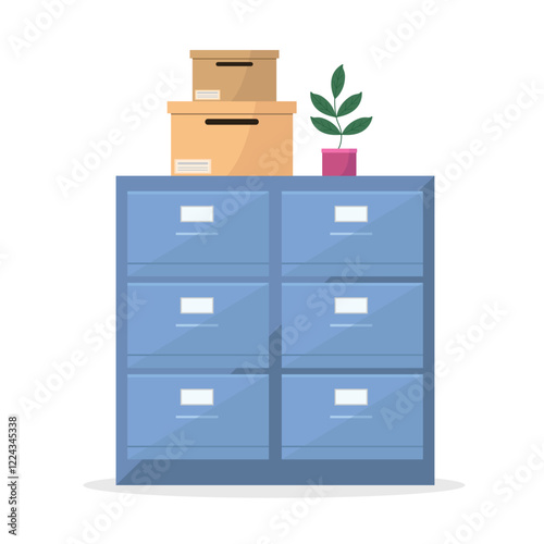 Office cabinet icon with document drawers. Concept of storage, archiving of documents in the office.