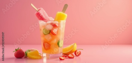 Refreshing Photorealistic Popsicle Punch in a Clear Glass