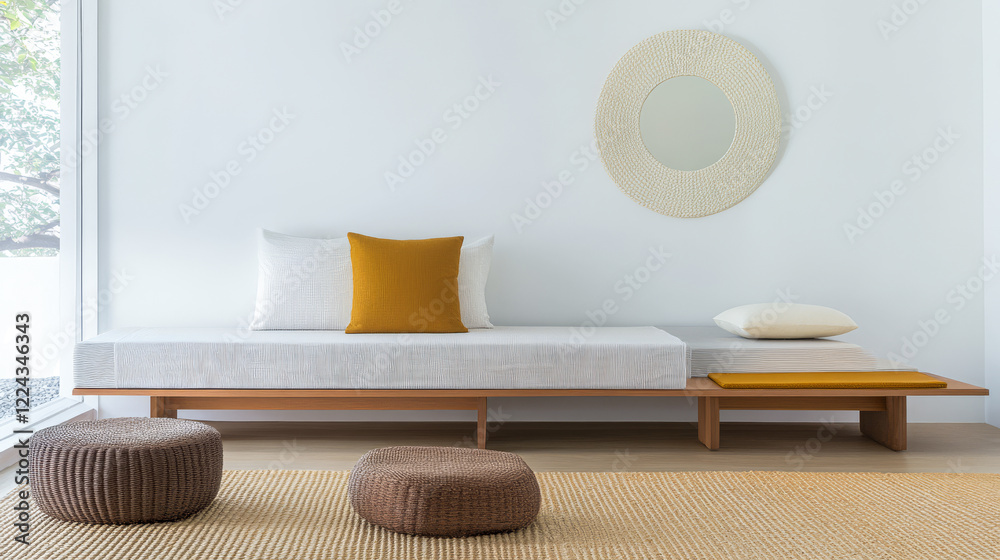 Obraz premium Modern minimalist interior with natural elements in a bright living space