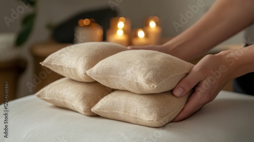 A therapist using warm compresses during a massage, enhancing the relaxation and wellness experience.
