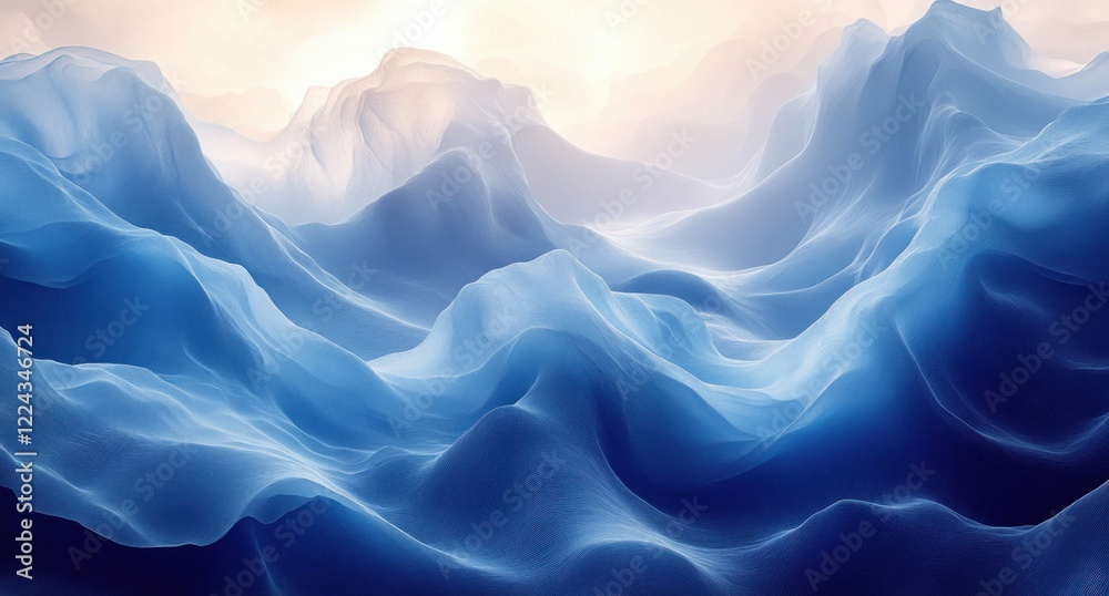 Obraz premium Surreal Abstract Landscape with Flowing Lines and Cool Blue and White Tones
