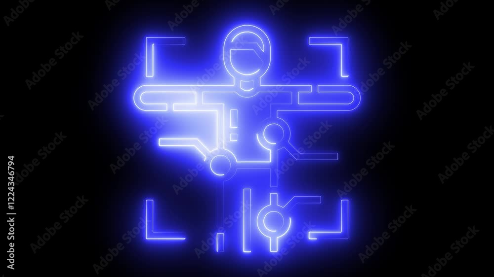 Body scan icon animation by blue color neon on black background. Body scan icon animation by blue color neon on black background.
