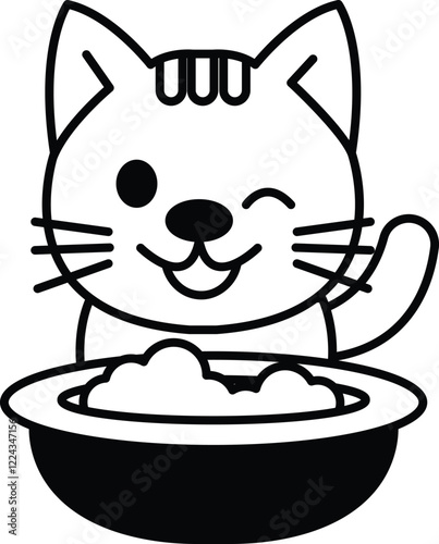 A cat is eating food from a bowl