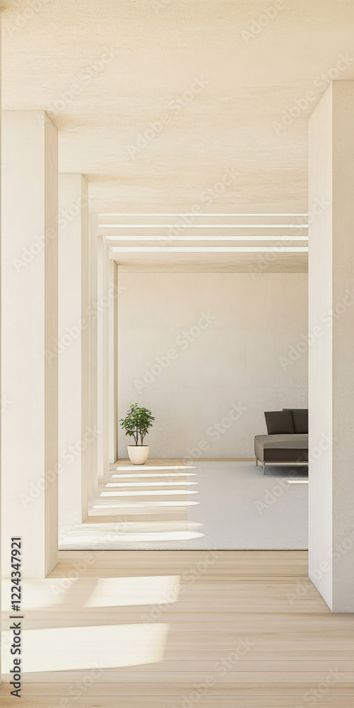 Fototapeta premium Bright and spacious interior design featuring minimalism and natural light in a modern living space