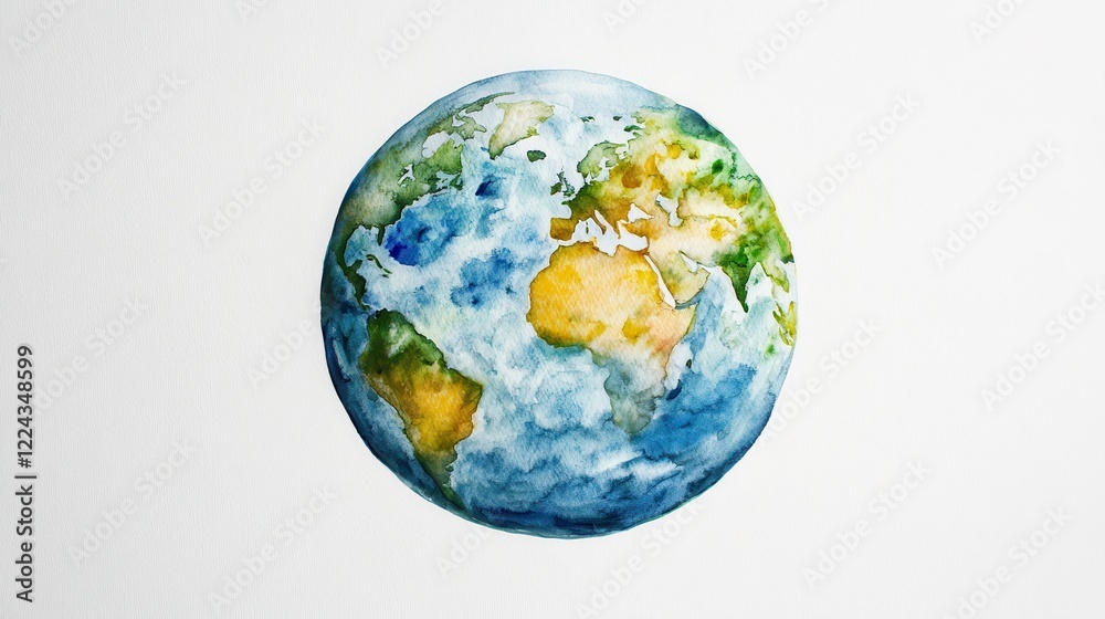 Fototapeta premium Watercolor hand painted planet Earth isolated on white background. Symbol of life,Environmental problems and environmental protection ecology,Hand drawn Globe watercolour paint,Earth Day.