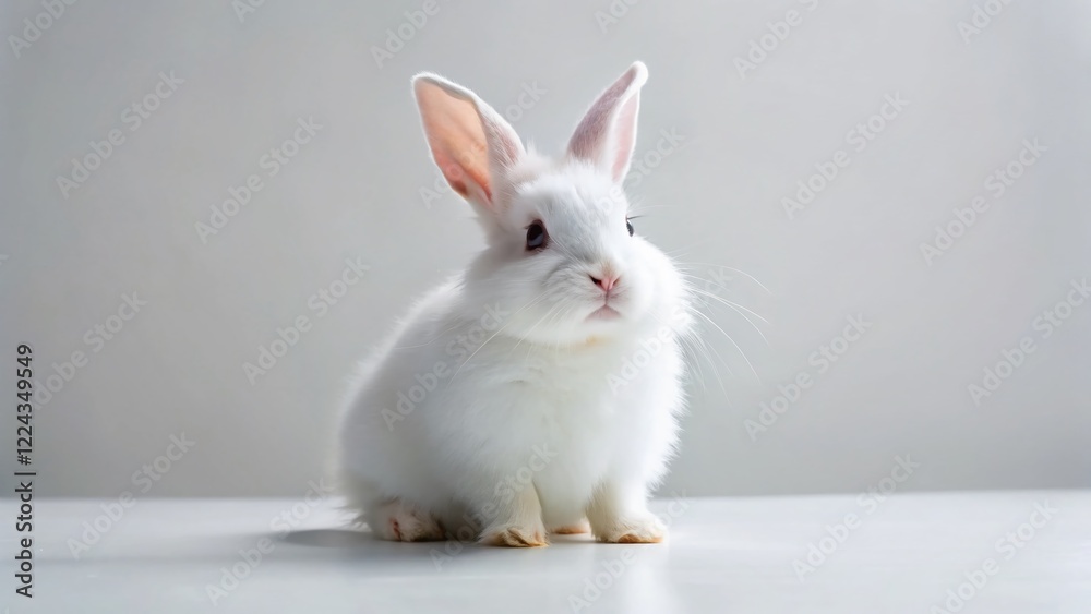 Fototapeta premium Adorable White Rabbit Posing on Clean Surface - High-Resolution Drone Photography Stock Image