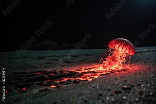 An inanimate object emitting a vibrant red glow in the dark, glowing artifact, radiant relic, red illuminated object, radiant treasure, mysterious orb