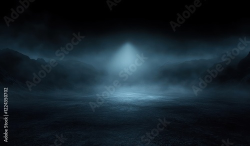 Abstract Dark Landscape Night Scene with Deep Black and Blue Gradient Soft Light