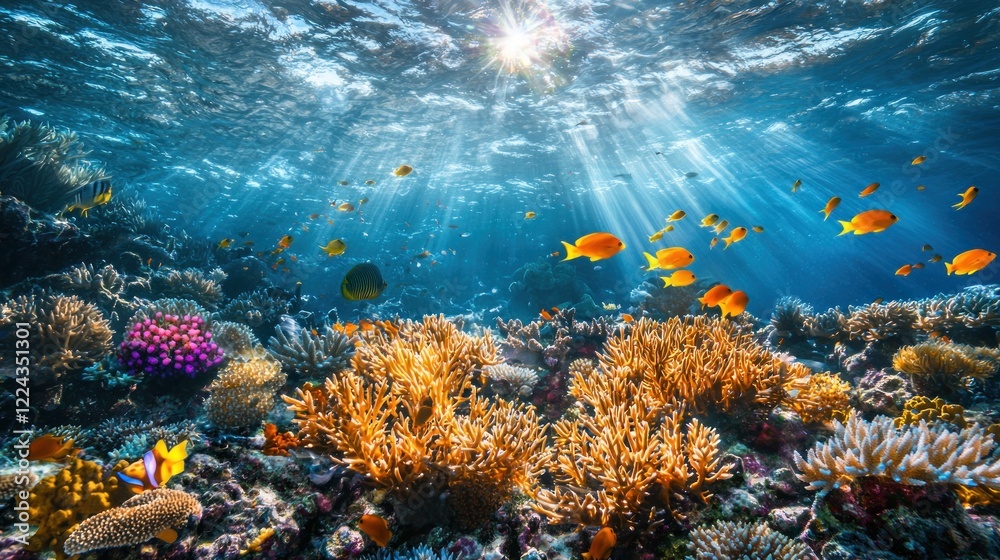 Obraz premium Vibrant Underwater Coral Reef Paradise: A Stunning Ocean Scene