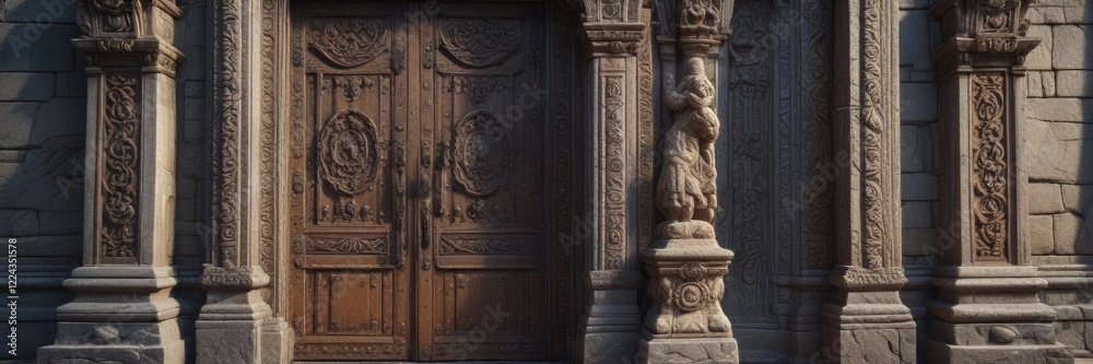 Ancient stone door with intricate carvings and ornate details, architectural detail, entrance gate, old door Ancient stone door with intricate carvings and ornate details, architectural detail, entrance gate, old door