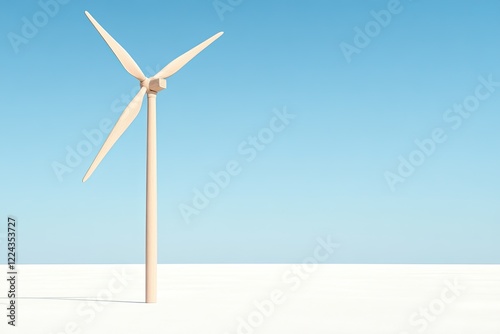 A solitary wooden wind turbine stands against a clear blue sky, symbolizing renewable energy and sustainability photo