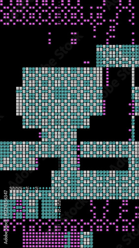 Abstract Pixel Art 8 bit background with colorful ASCII Geometric Patterns