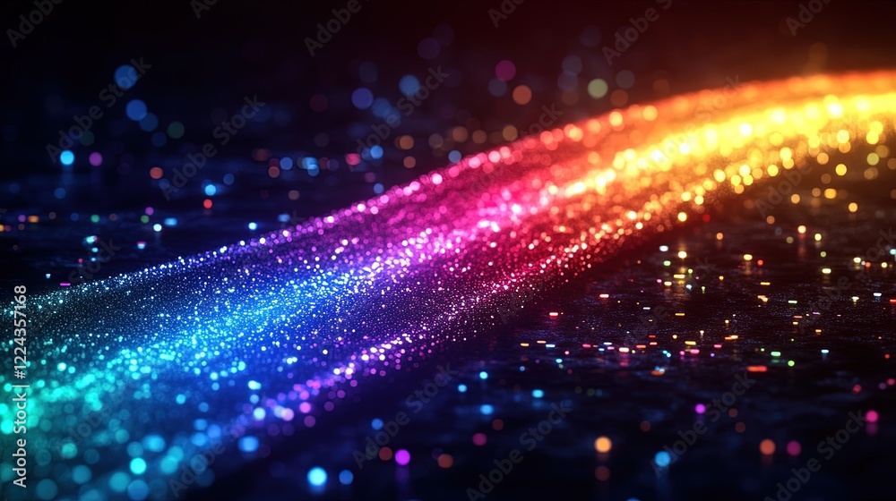 Fototapeta premium Upward arrow made of rainbow light trails, symbolizing inclusive progress and success