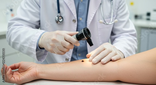 Doctor performing skin cancer screening