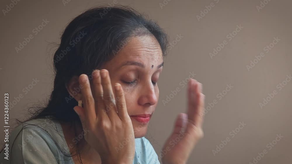 A young Indian Woman is crying. A young actor is doing crying acting in camera in studio light. 