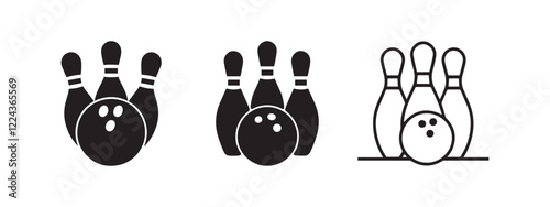 Bowling Ball and Pins Vector Icon Set Perfect for Sports and Gaming Designs