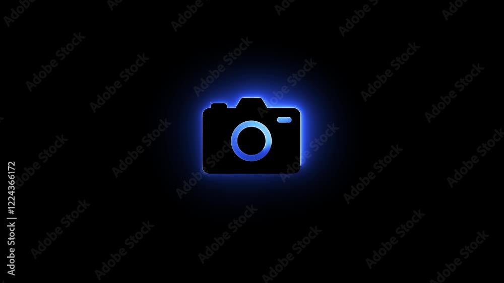 Neon camera icon motion animation.neon line camera icon animation on black background. Photo camera.