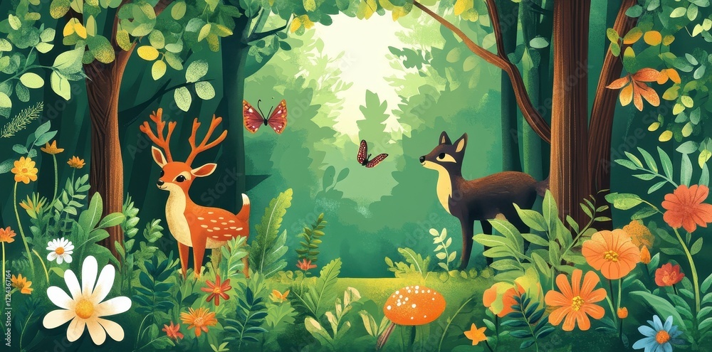 custom made wallpaper toronto digitalDeer and Fawn in a Lush Green Forest